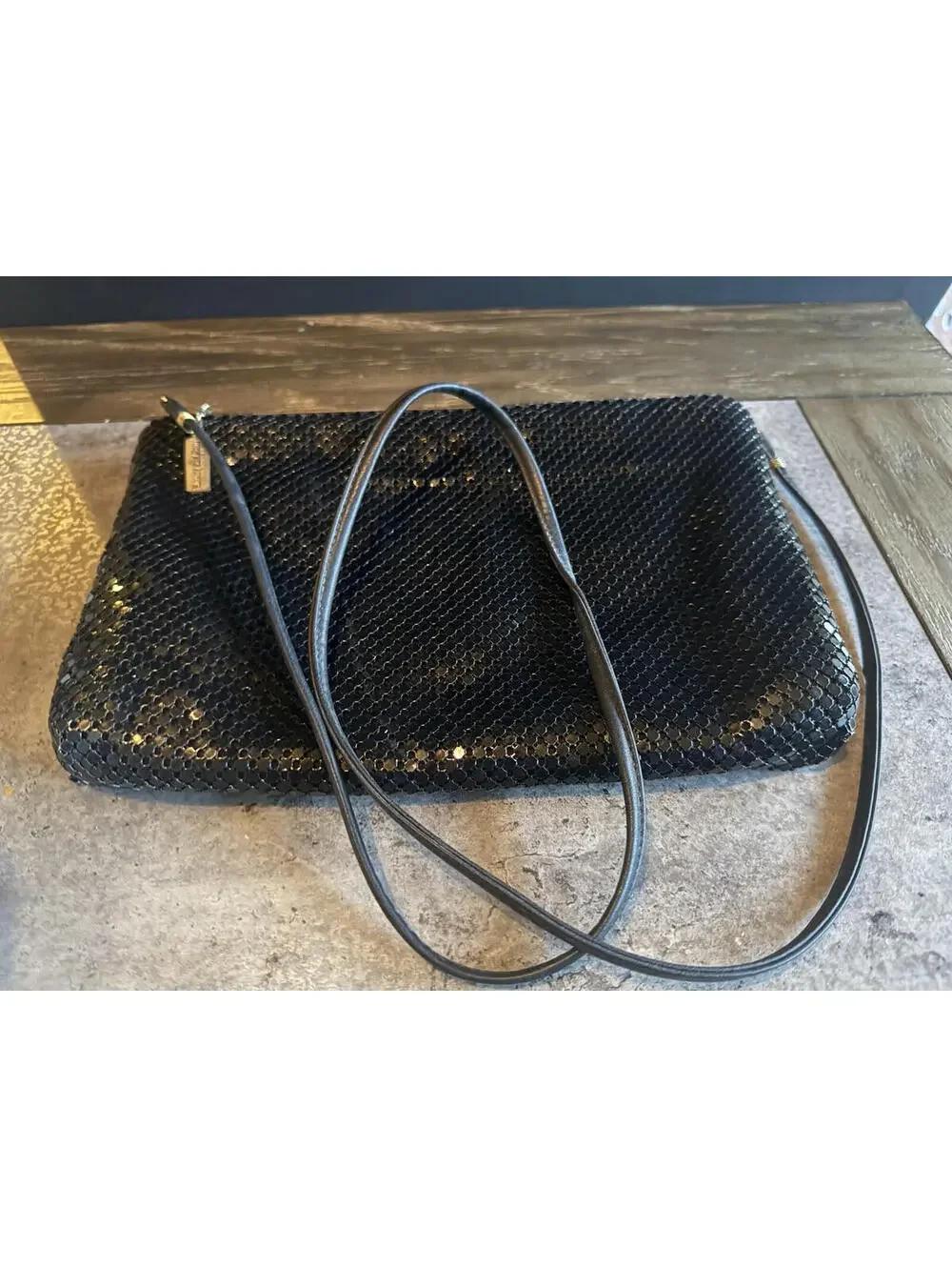Vintage Whiting‎ & Davis Metal Mesh Purse – Black 1980s Crossbody Evening Bag
